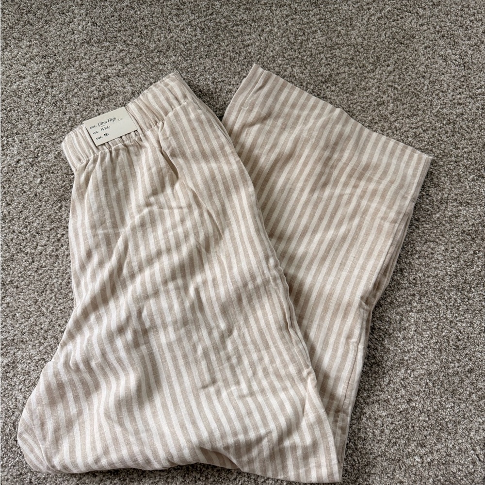 Abercrombie Striped Beige Linen Pants NWT